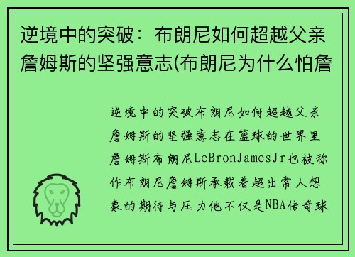 逆境中的突破：布朗尼如何超越父亲詹姆斯的坚强意志(布朗尼为什么怕詹姆斯回家)