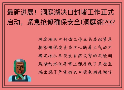 最新进展！洞庭湖决口封堵工作正式启动，紧急抢修确保安全(洞庭湖2021年治理最新消息)