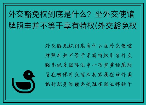 外交豁免权到底是什么？坐外交使馆牌照车并不等于享有特权(外交豁免权百科)