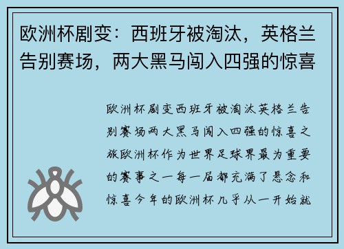 欧洲杯剧变：西班牙被淘汰，英格兰告别赛场，两大黑马闯入四强的惊喜之旅